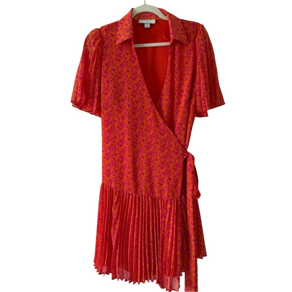 Alexis by Target Red and Pink Floral Wrap Dress With Pleated Skirt